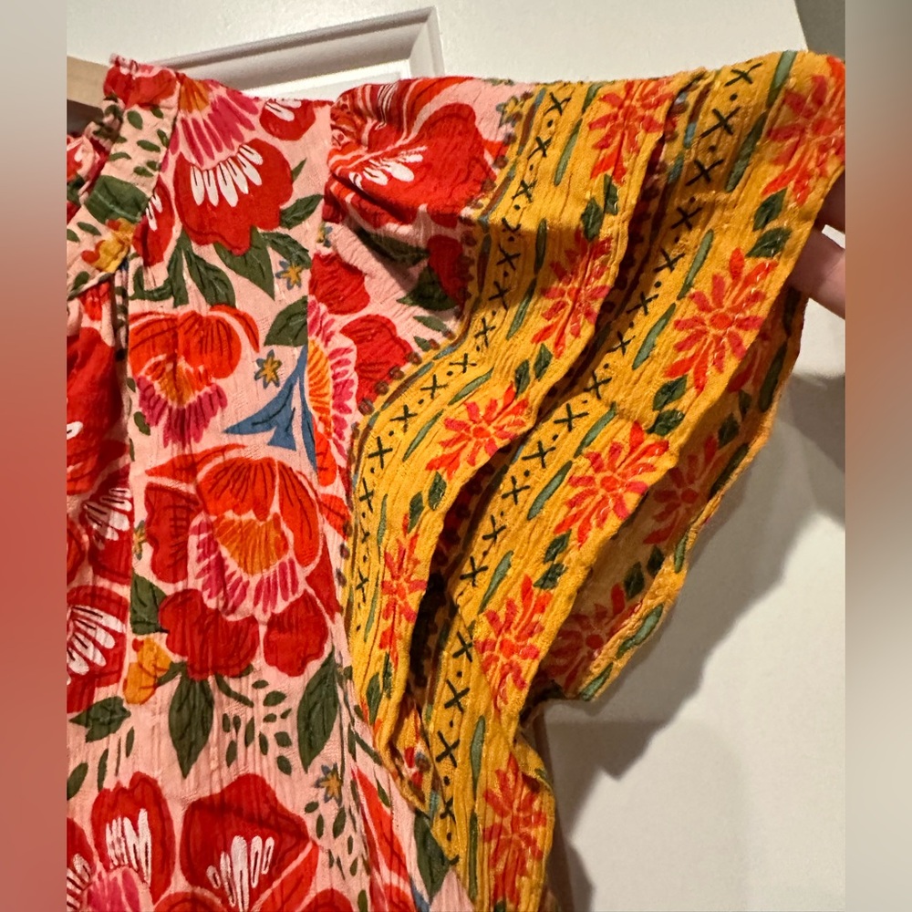 Rachel Zoe Red Floral V-Neck Flutter Sleeve Blouse - Picture 2 of 5